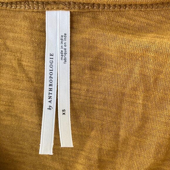 Anthropologie Ruffle Down V-Neck Top Cotton Holly Gold Blouse Women's XS - Picture 10 of 11